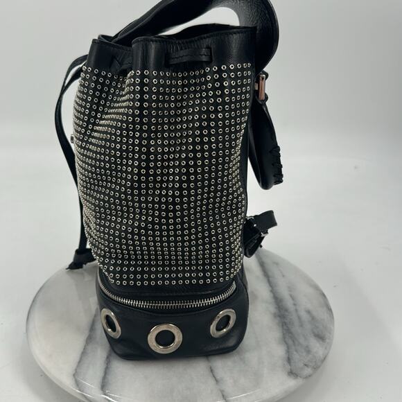 Alexander McQueen black calfskin leather grommet backpack main image 9